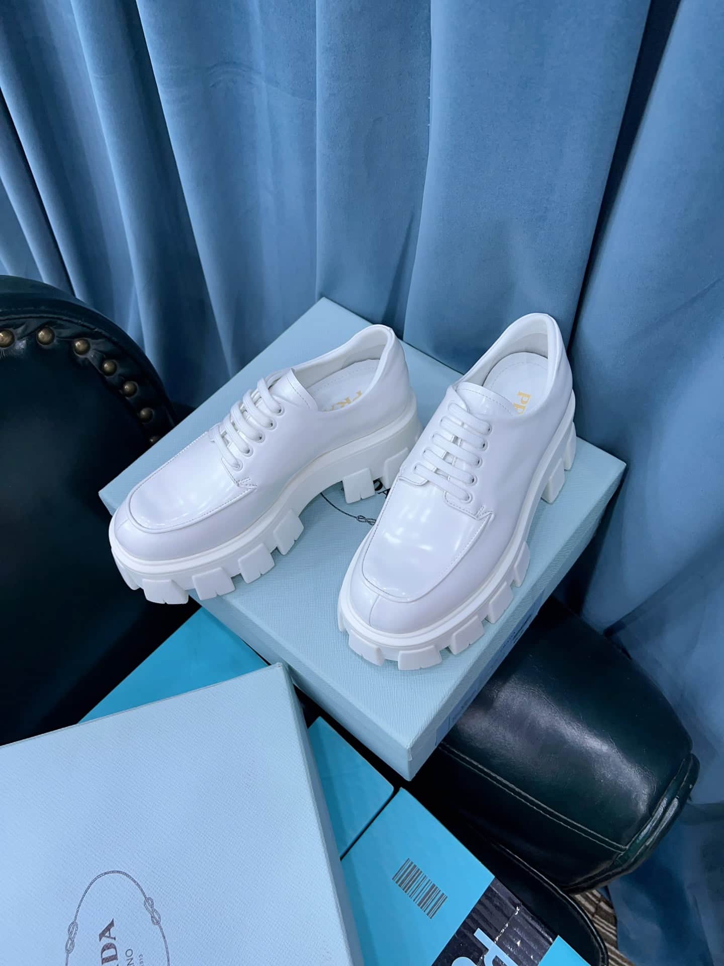 (1:1 replica) Prada Monolith Brushed Lace-Up Shoes White For Women 2.4in/60mm PRD 2EE356_B4L_F0009