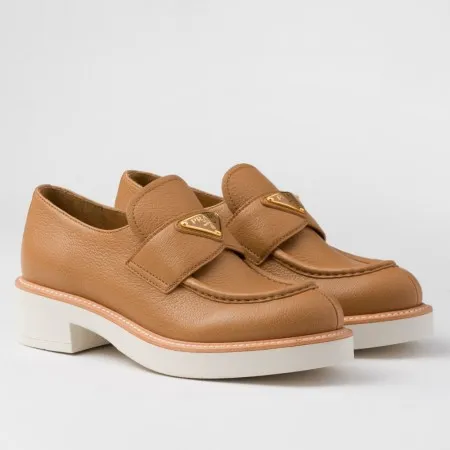 (1:1 replica) Prada Women s Loafers in Brown Grained Leather PRL011