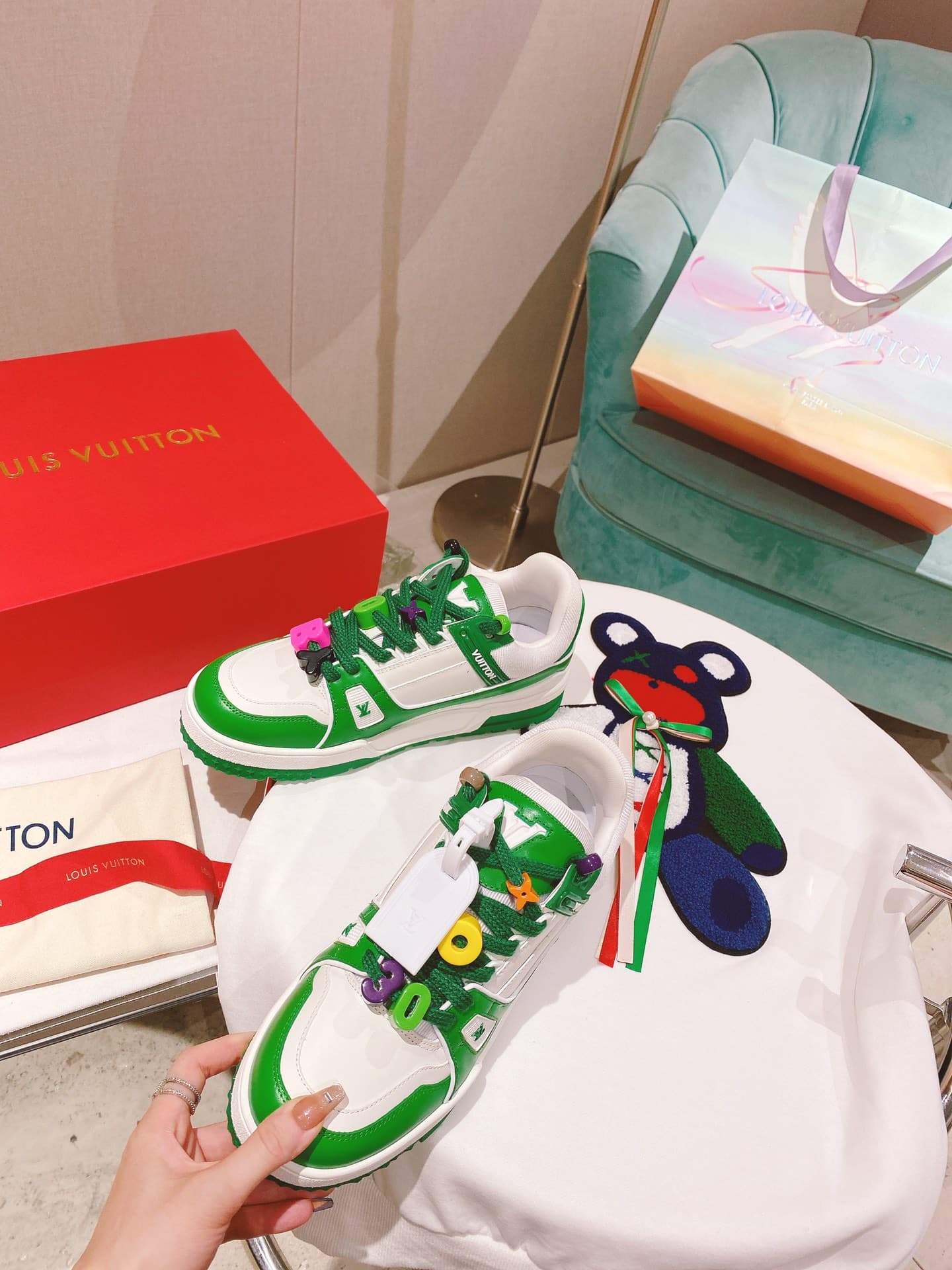 (1:1 replica) Louis Vuitton Women s LV Trainer Sneaker Green For Women LV