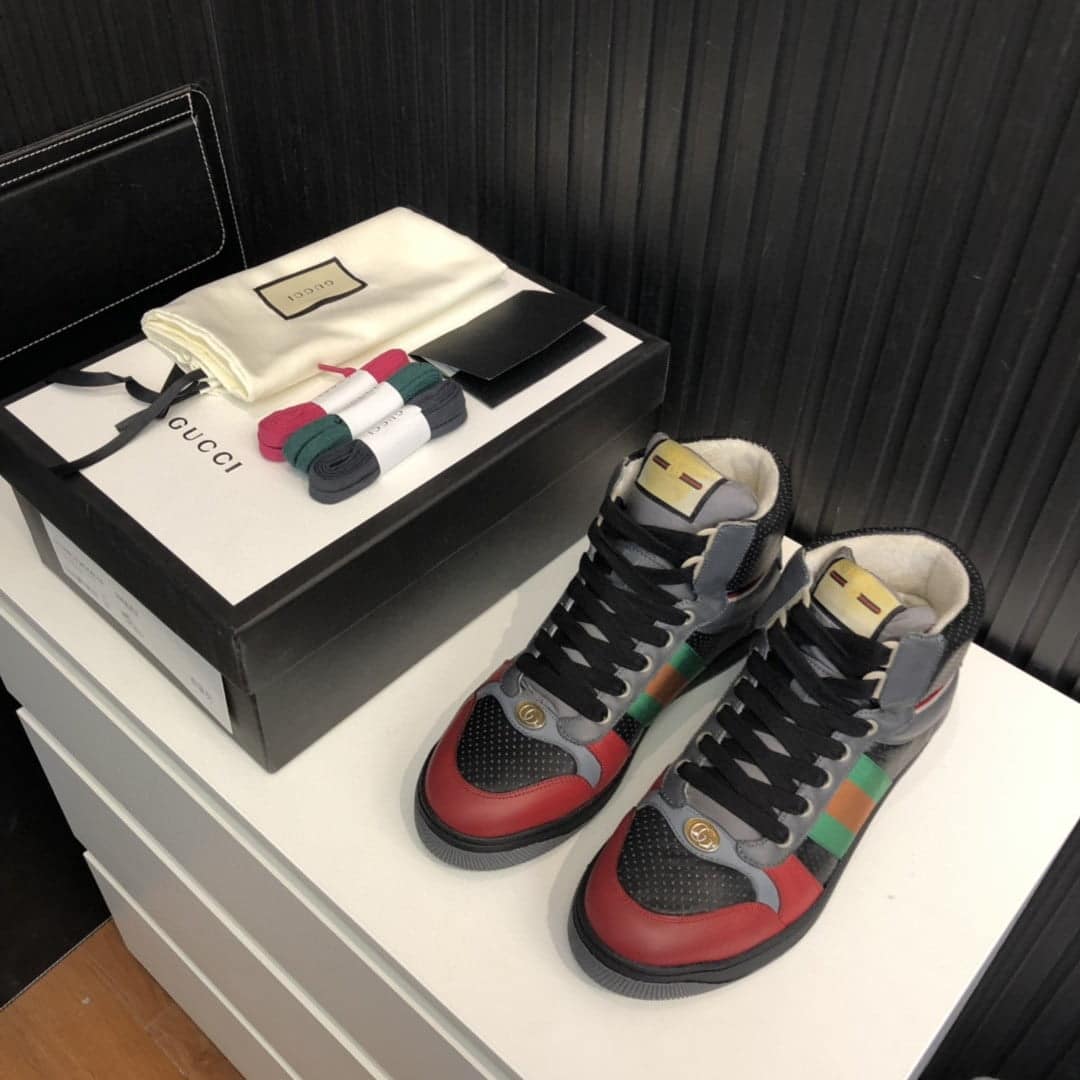 (1:1 replica) Gucci Women s Screener Distressed High-Top Sneakers Black For Women 5637309