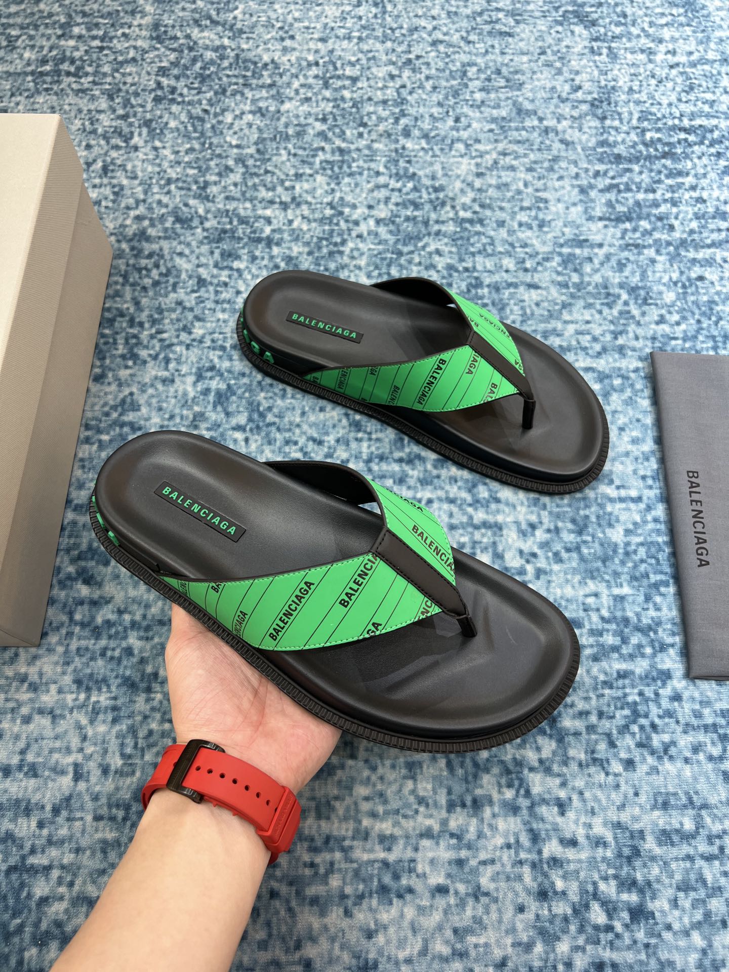 (1:1 replica) Balenciaga Slide Sandal Black/Green For Women