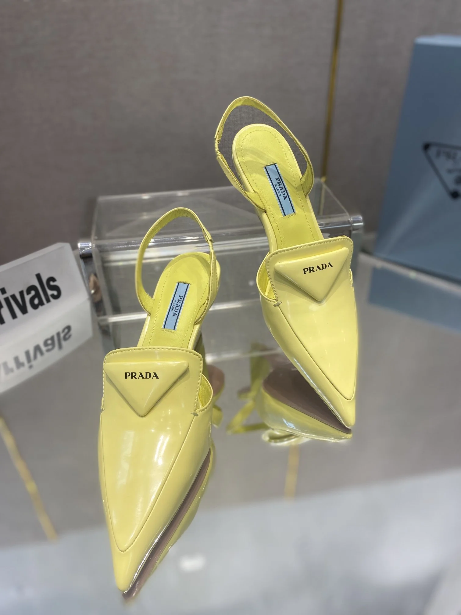 (1:1 replica) Prada Brushed Slingback Pumps Yellow For Women 2.6in/65mm PRD
