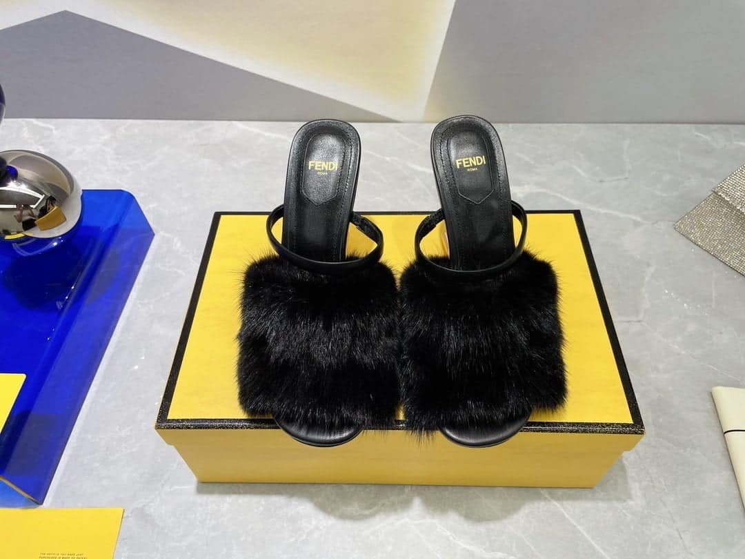 (1:1 replica) Fendi First Black Mink High-Heeled Sandals For Women 8R8212AHGHF0ABB