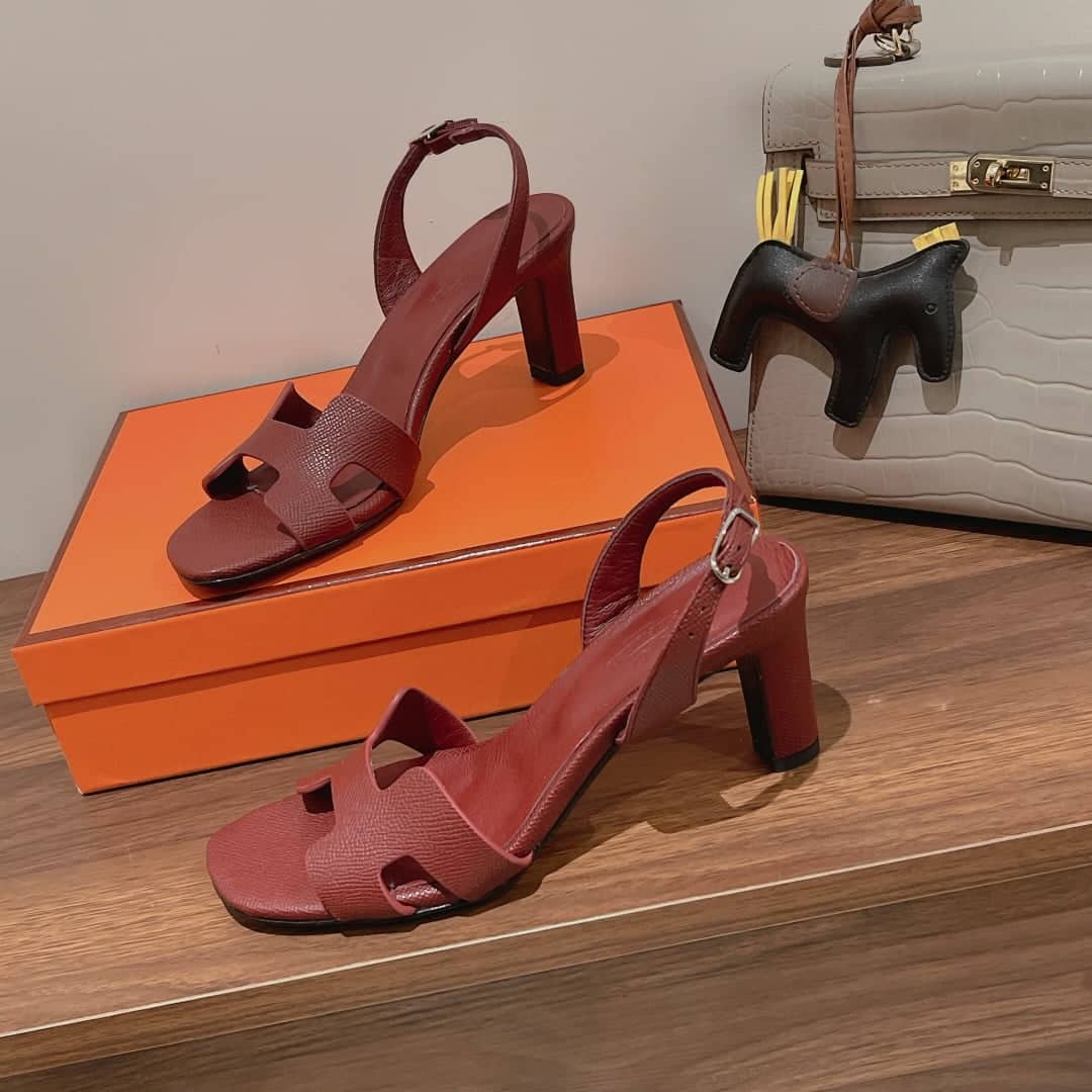 (1:1 replica) Hermes Eternite Sandal Dark Red For Women 2.7in/7cm