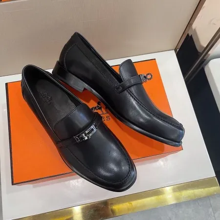 (1:1 replica) Hermes Men s Destin Loafers In Black Calfskin HM047