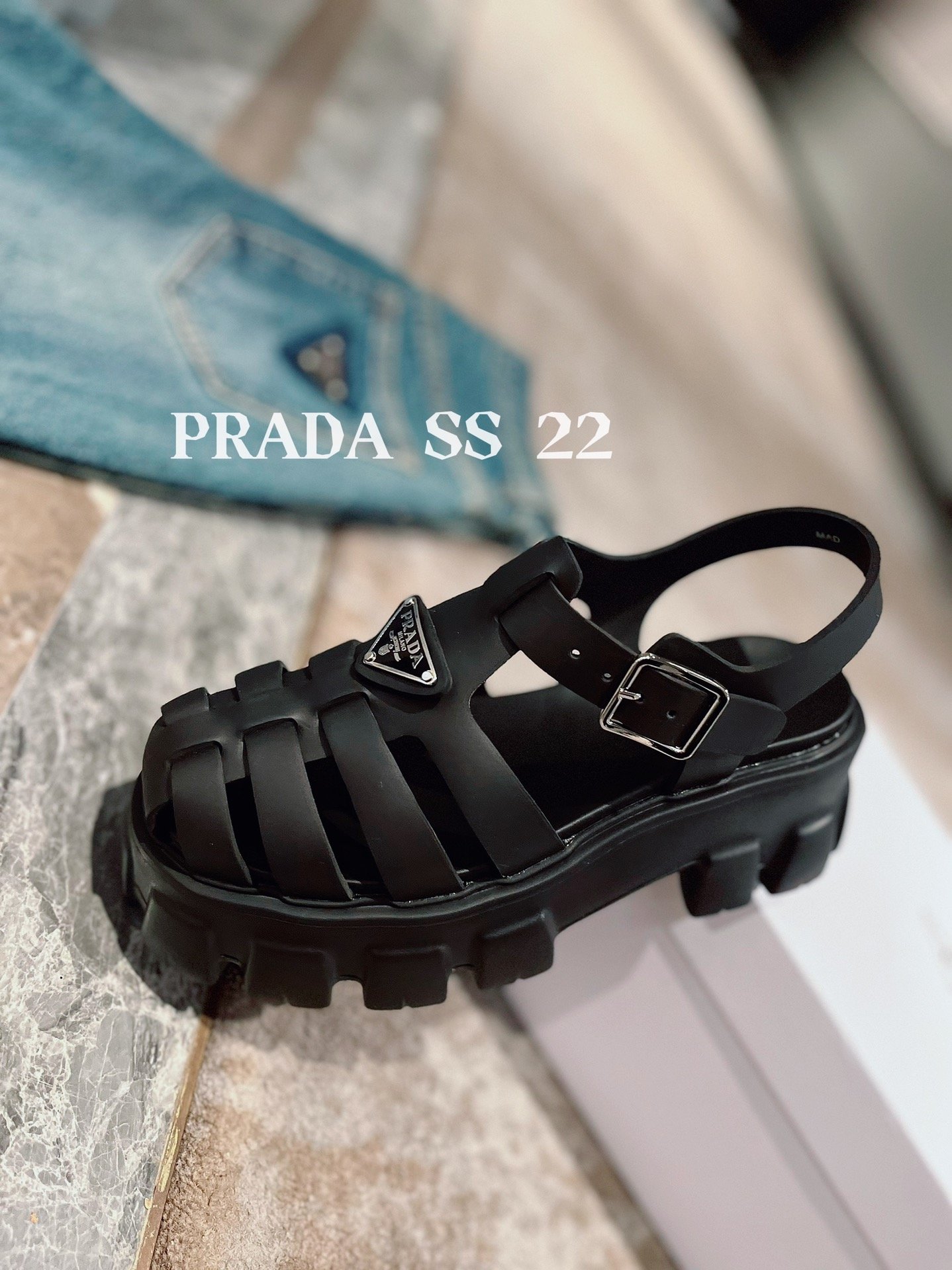 (1:1 replica) Prada Foam Rubber Sandals Black For Women 2.2in/55mm PRD 1X853M_3LKK_F0002_F_055