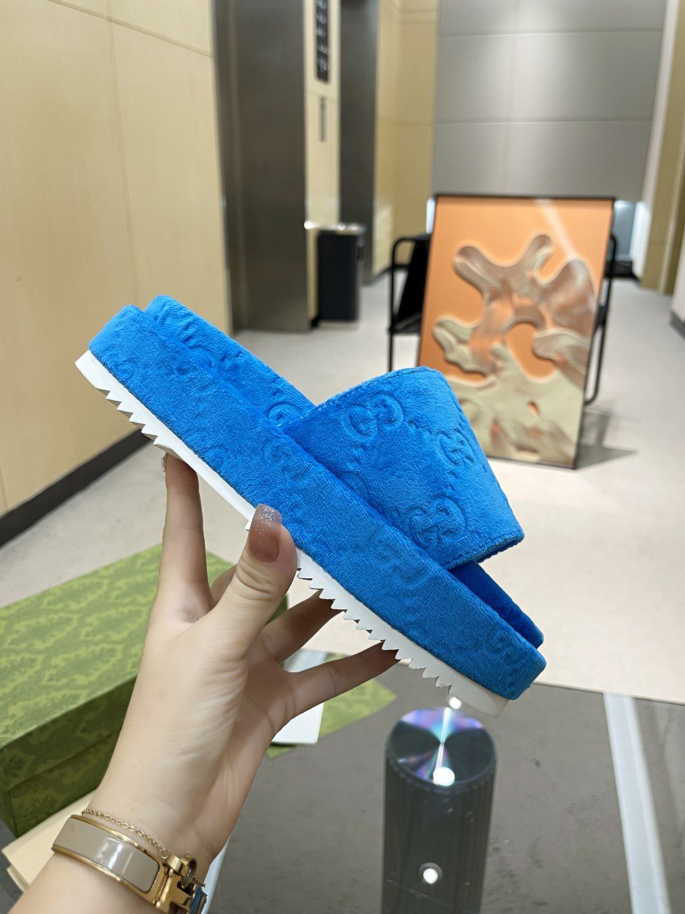 (1:1 replica) Gucci Women s GG Platform Sandal Blue For Women GG