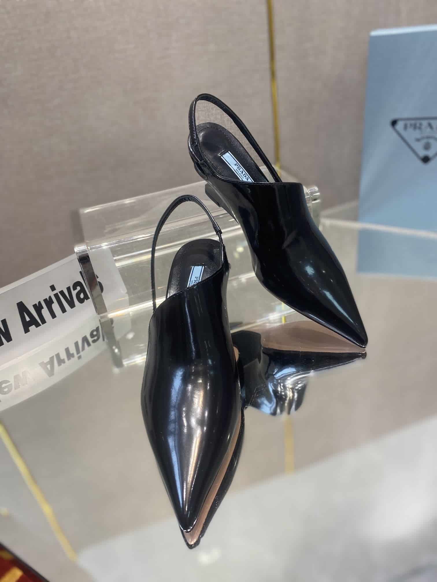 (1:1 replica) Prada Brushed Slingback Pumps Black For Women 2.6in/65mm PRD 1I886M_055_F0002_F_A065