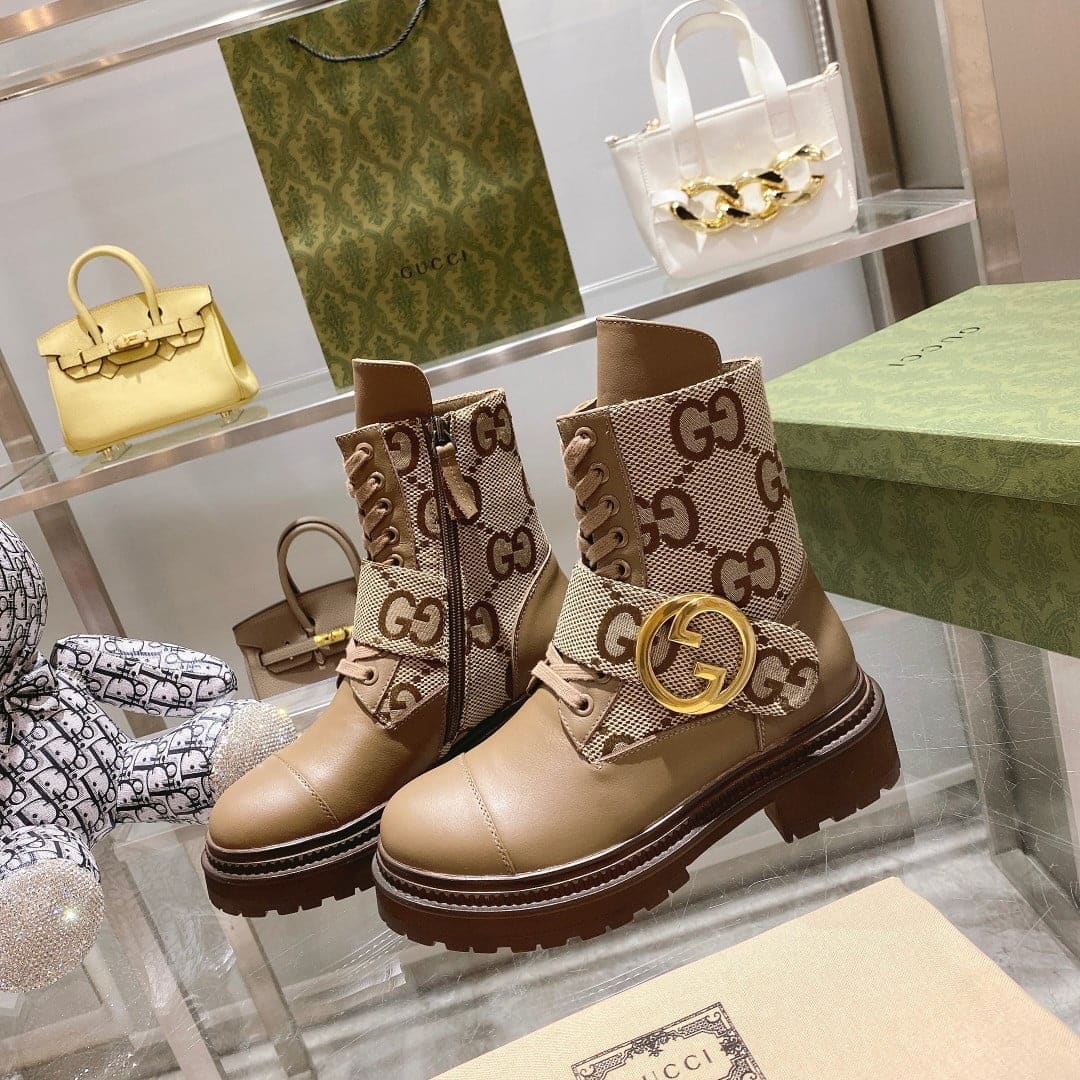 (1:1 replica) Gucci Blondie Women s Ankle Boot Beige For Women GG