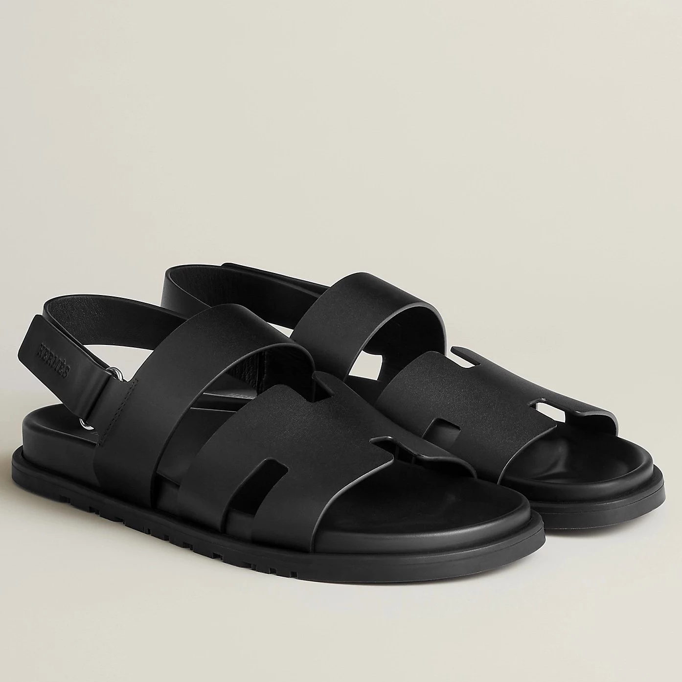 (1:1 replica) HERMES MEN S GENIUS SANDALS IN BLACK CALFSKIN HMSD003