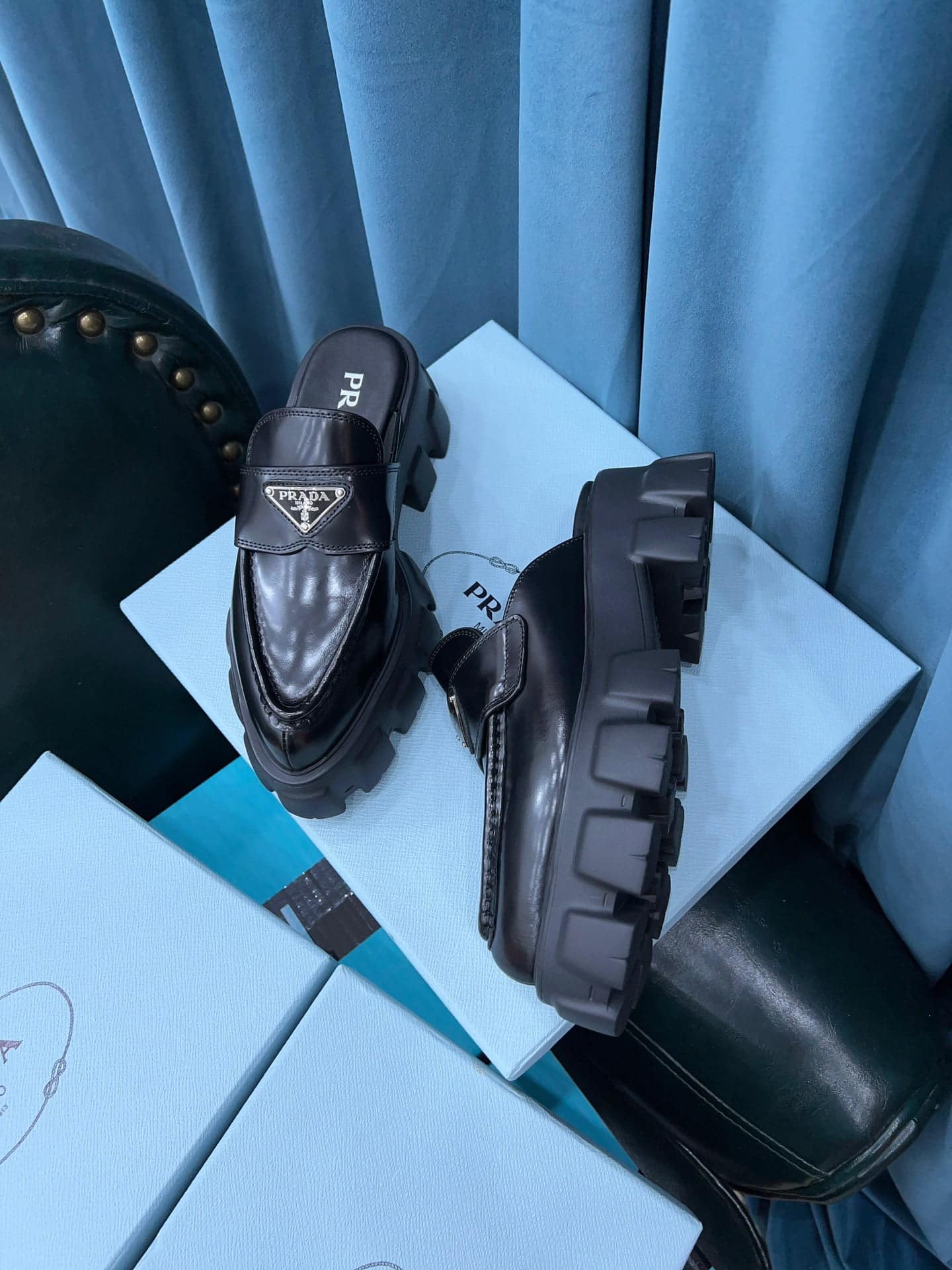 (1:1 replica) Prada Chocolate Brushed Mules Black For Women 2.4in/60mm PRD