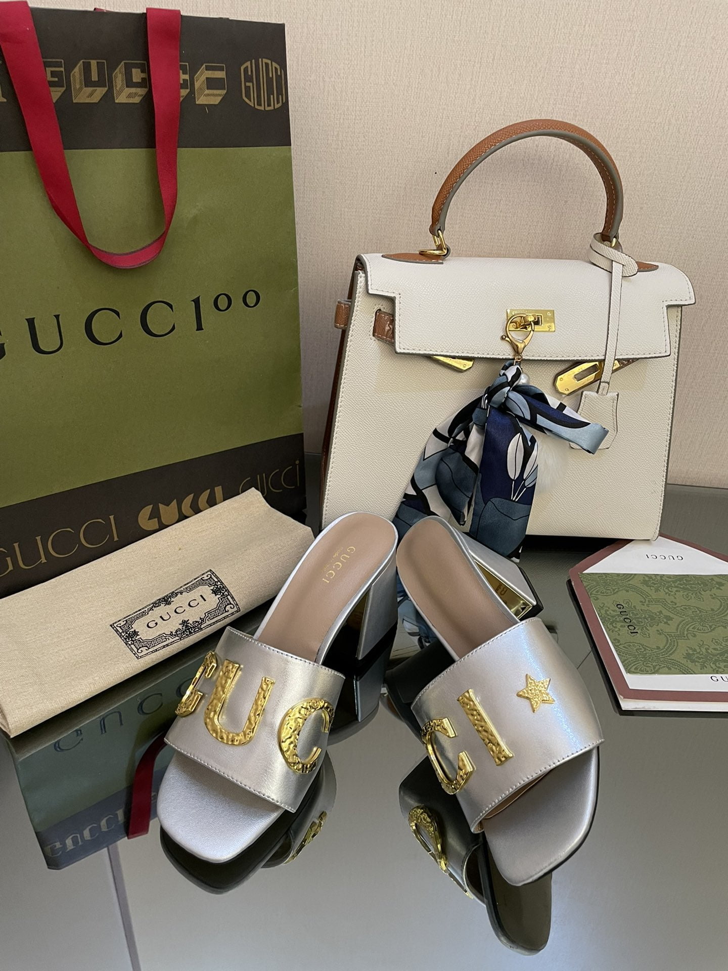 (1:1 replica) Gucci Women s Gucci Slide Sandal Silver For Women GG