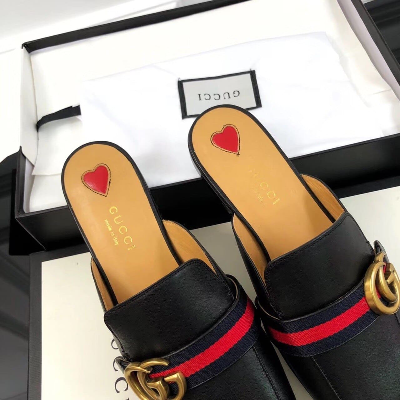 (1:1 replica) Gucci Peyton Slippers Black For Women GG 423694 DKHC0 1061