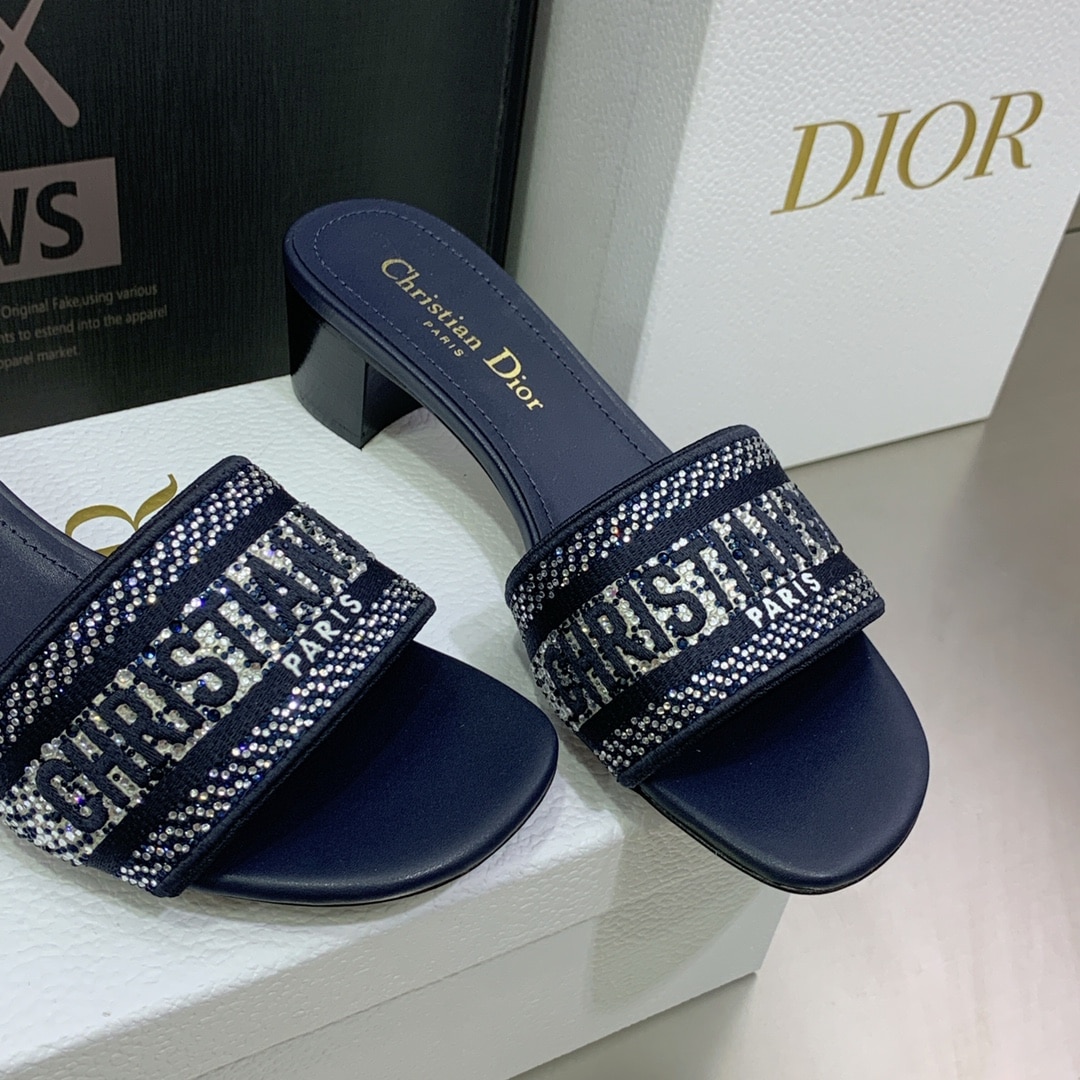 (1:1 replica) Christian Dior Women s Dway Heeled Slide Dark Blue For Women CD