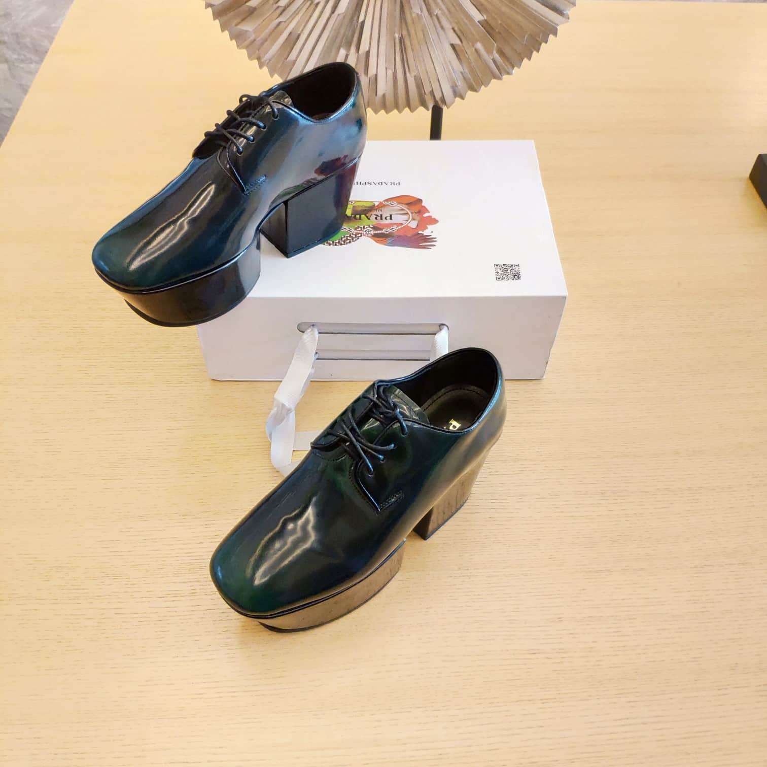 (1:1 replica) Prada Platform Lace-Ups Shoes Green For Women 2.75in/70mm PRD