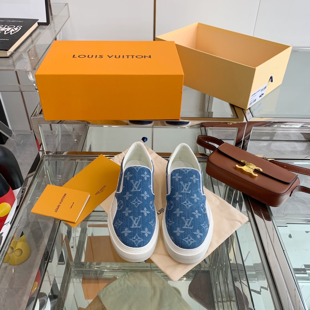 (1:1 replica) Louis Vuitton Women s Trocadero Slip On Light Blue For Women LV