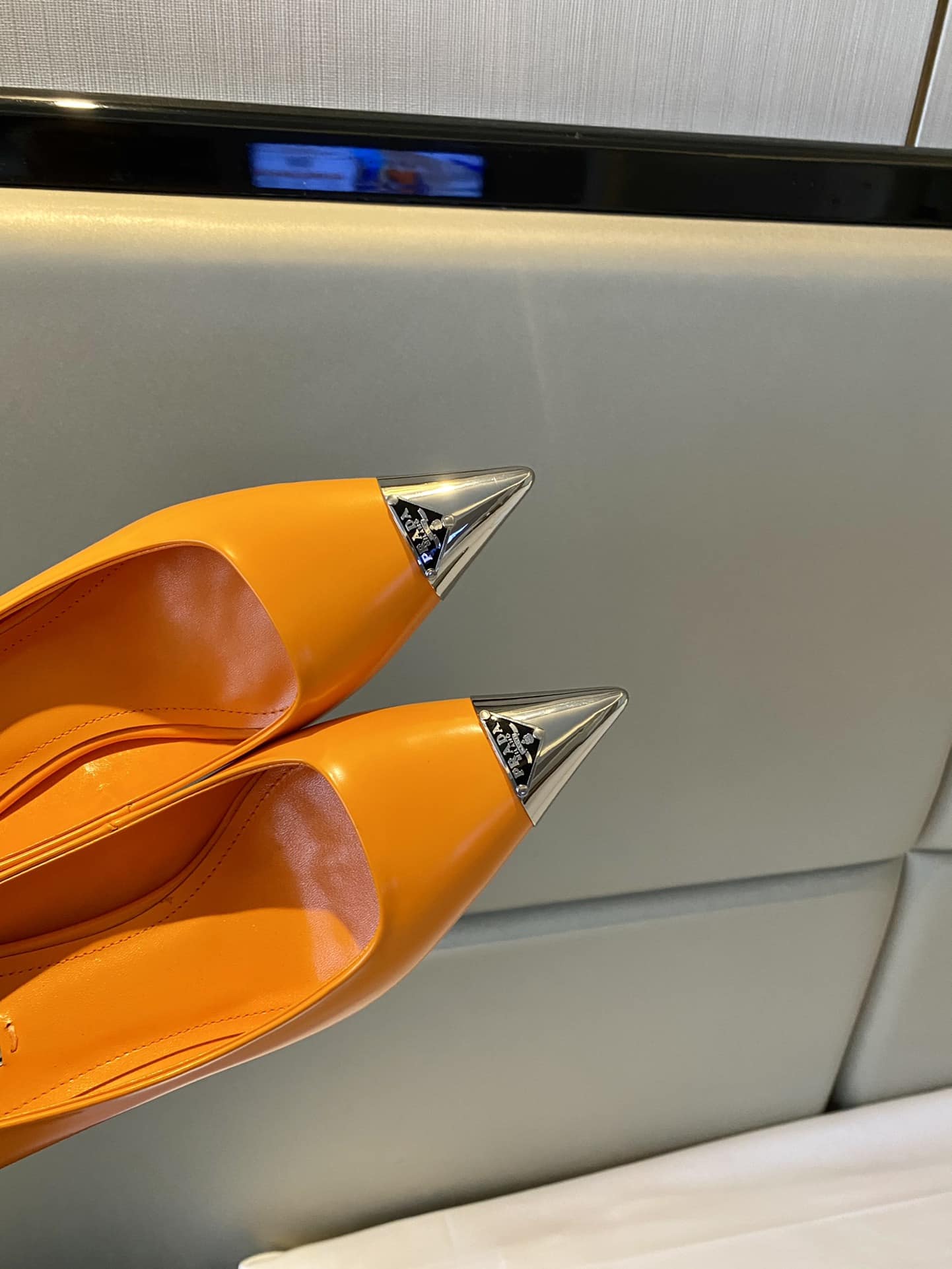 (1:1 replica) Prada Brushed Pumps Orange For Women 2.9in/75mm PRD