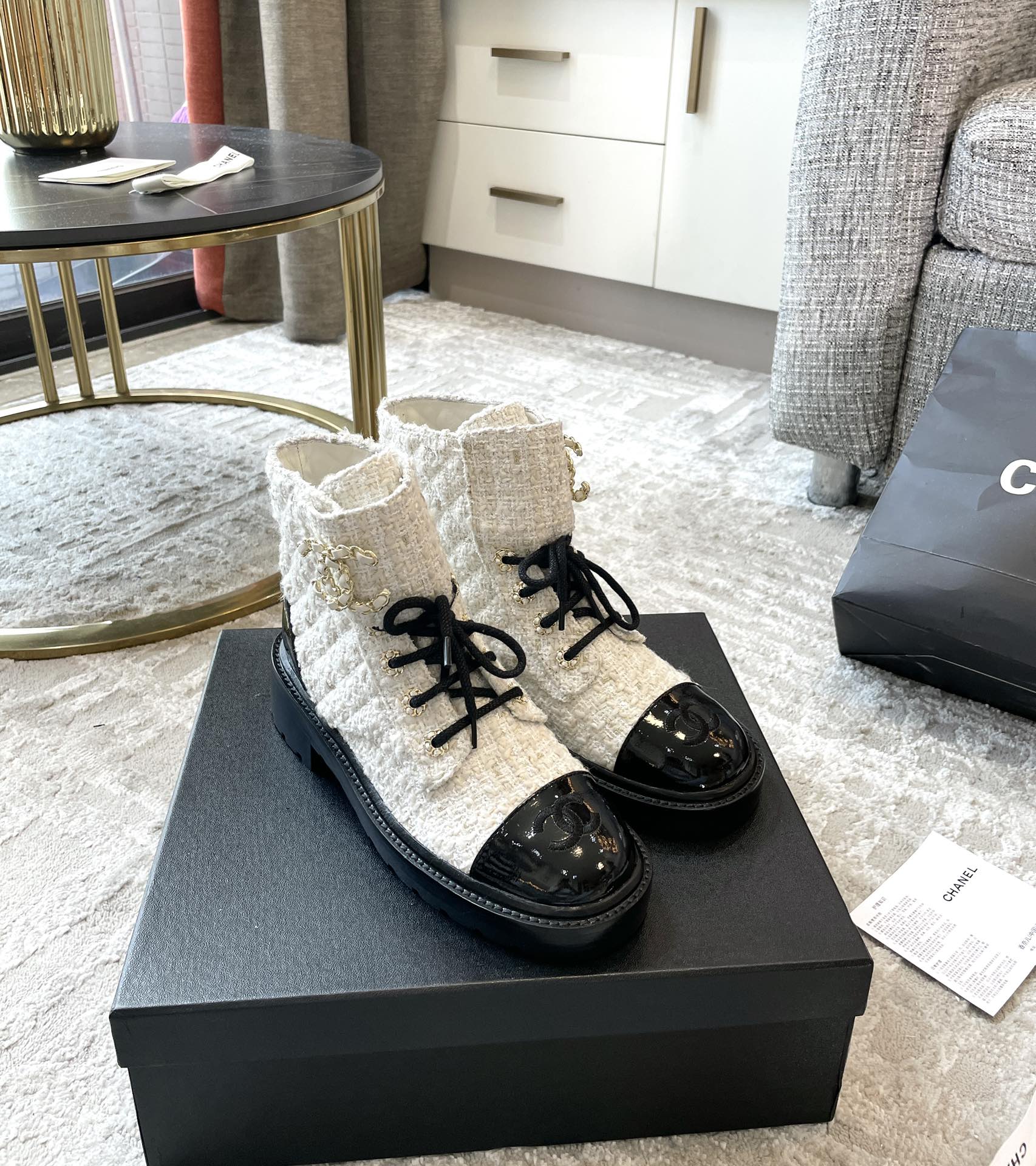 (1:1 replica) Chanel Women s Lace- Ups Wool Fabric White For Women 1.5in/ 4cm