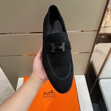 (1:1 replica) Hermes Men s Paris Loafers In Black Suede Calfskin HM013