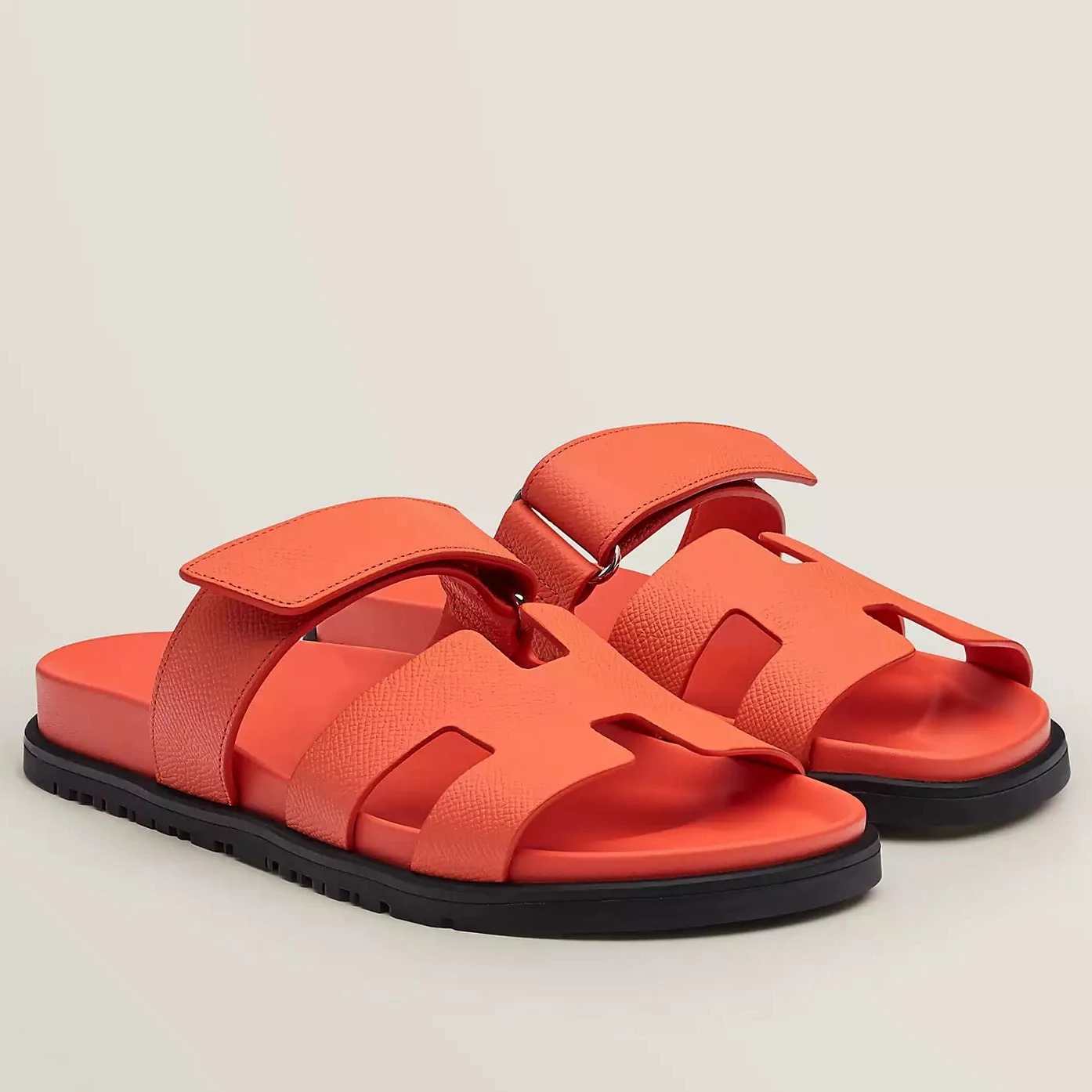 (1:1 replica) HERMES MEN S CHYPRE SANDALS IN ORANGE EPSOM CALFSKI HMSD001