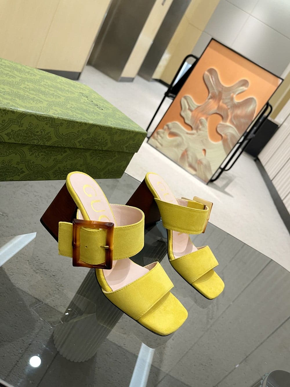 (1:1 replica) Gucci Women s Sandal With Bamboo Buckle Yellow For Women GG