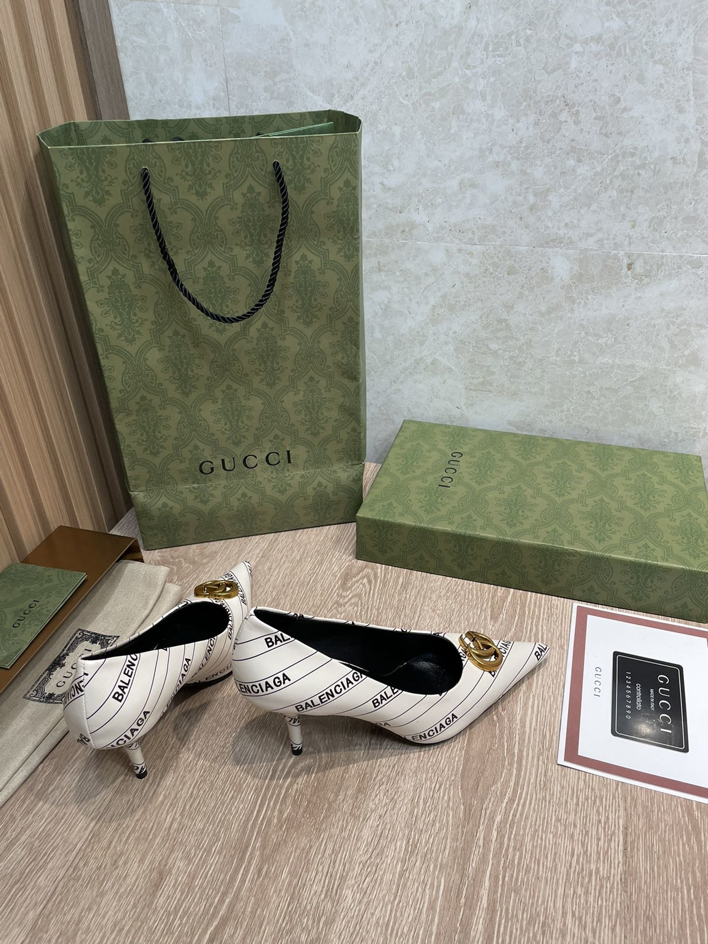 (1:1 replica) Gucci Balenciaga The Hacker Project Square Knife Pump White For Women GG