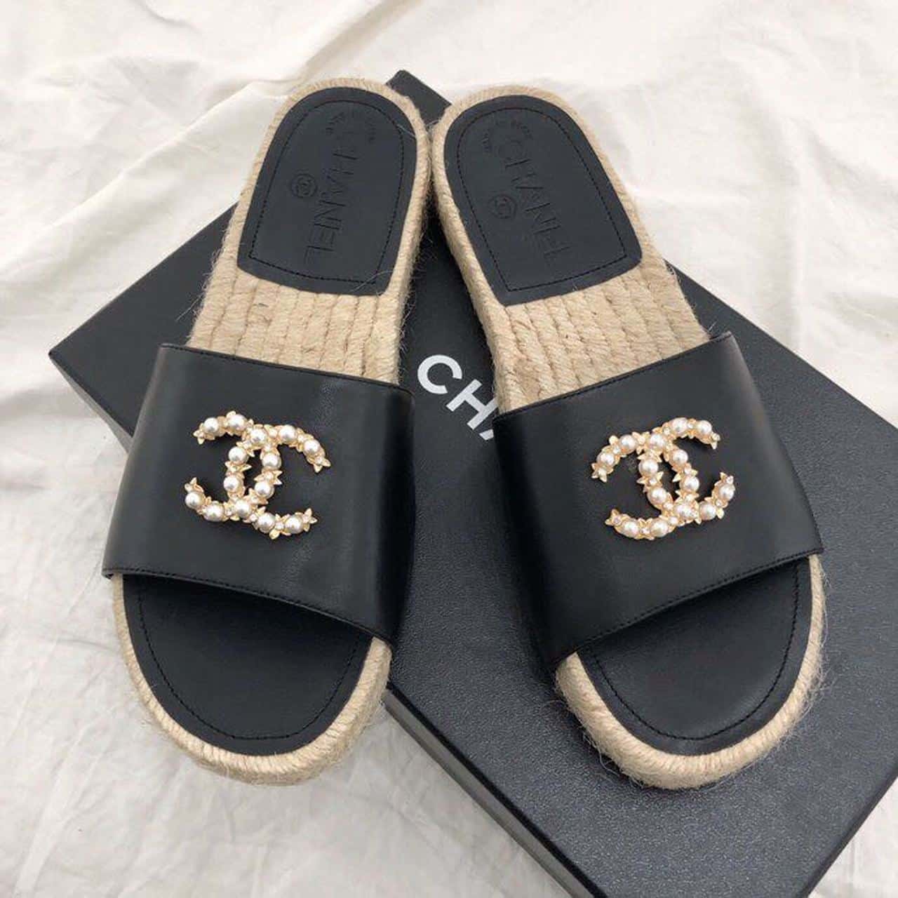 (1:1 replica) Chanel CC Jewel Logo Espadrille Black For Women, Women s Shoes