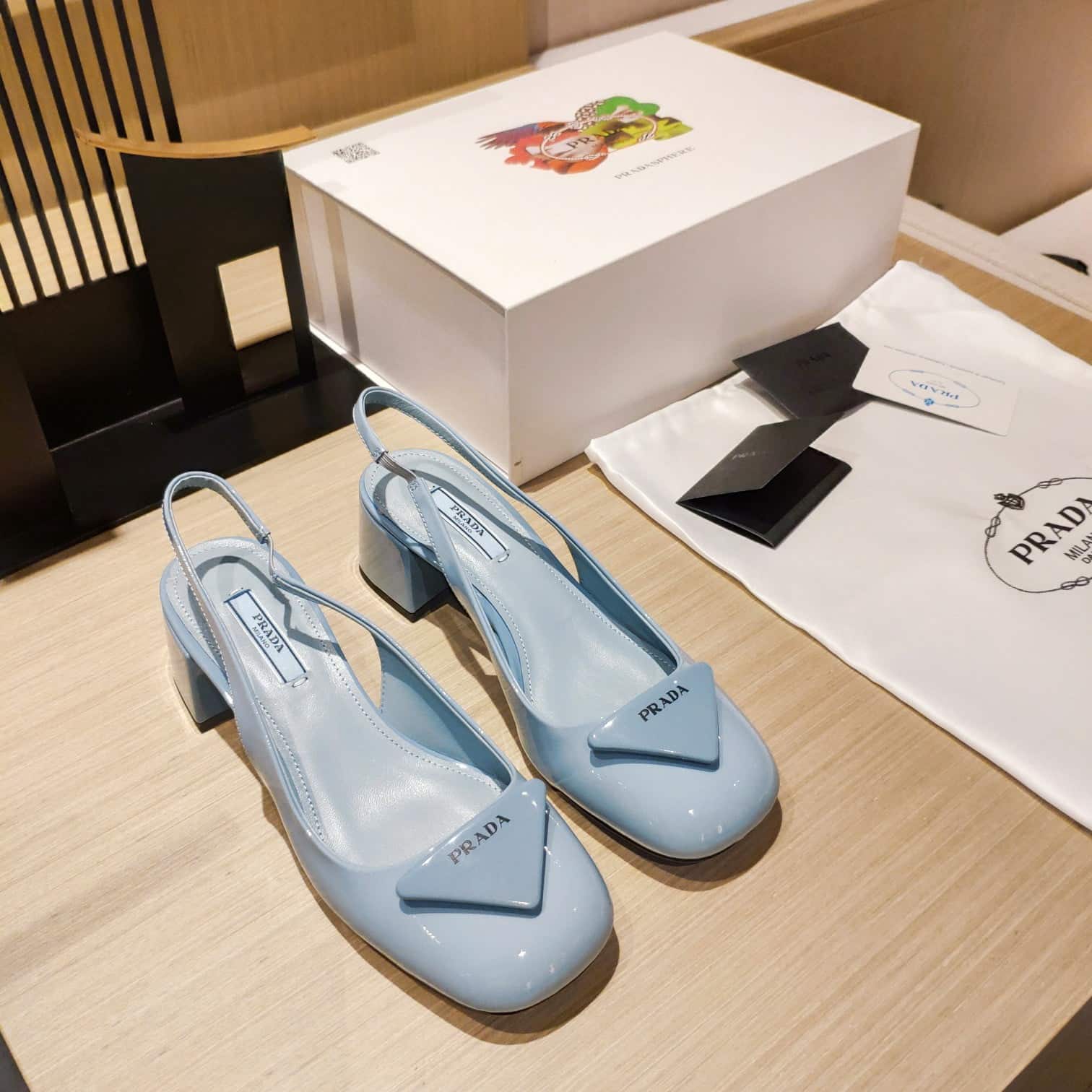 (1:1 replica) Prada Patent Sling-Back Pumps Blue For Women 1.8in/45mm PRD
