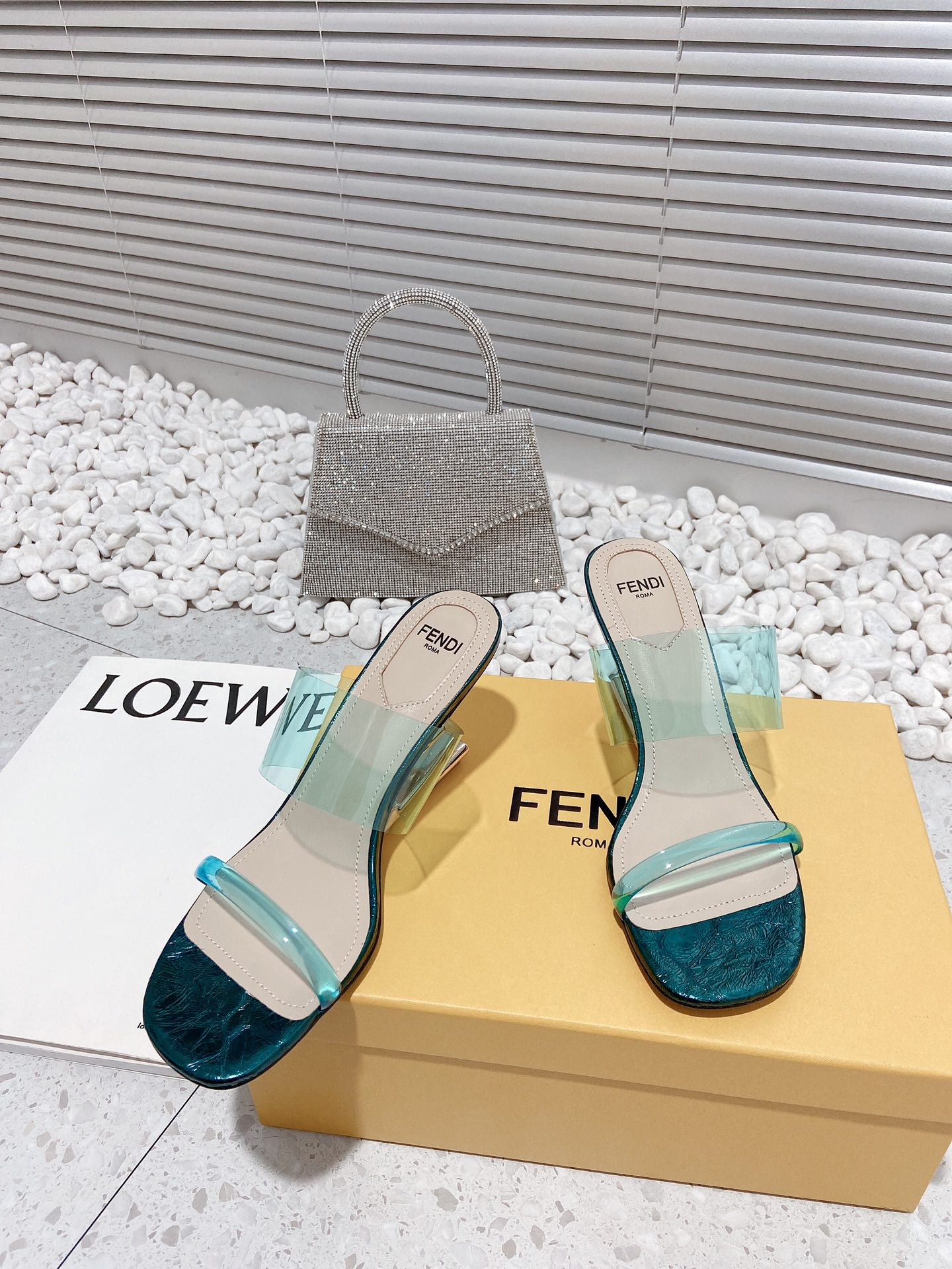(1:1 replica) Fendi First Dark Green Transparent High-Heeled Sandals For Women