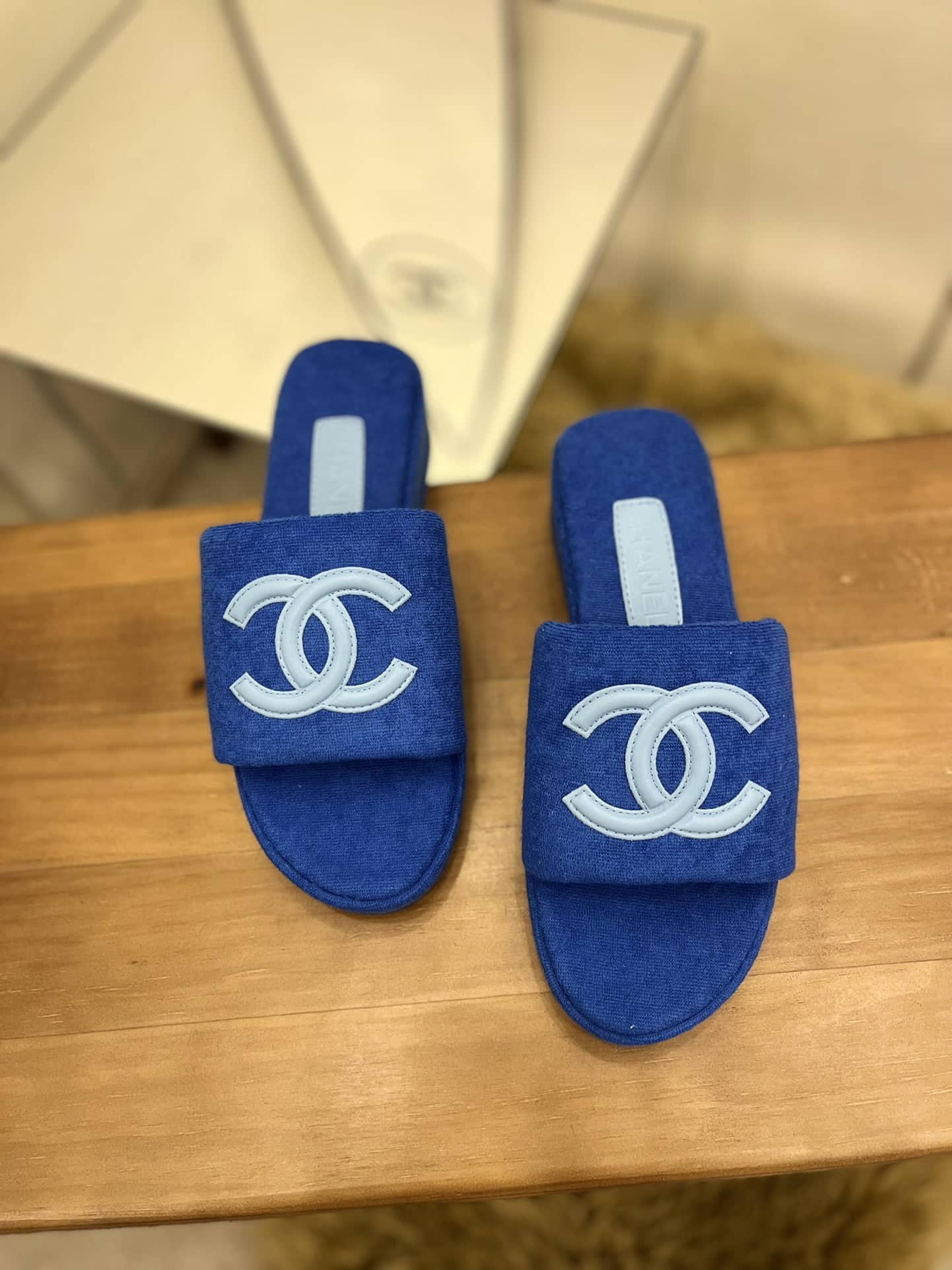 (1:1 replica) Chanel Women s Mules Blue For Women 1.5in/4cm