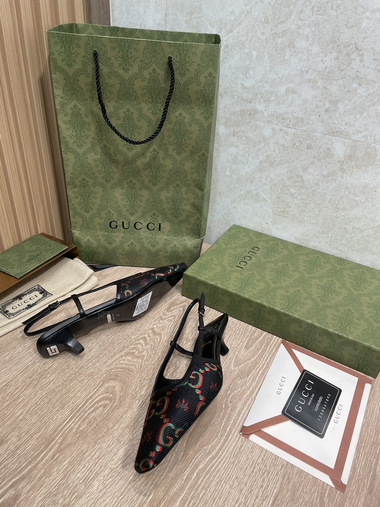 (1:1 replica) Gucci Women s GG Slingback Pump By And Mesh With GG Crystals Black For Women GG