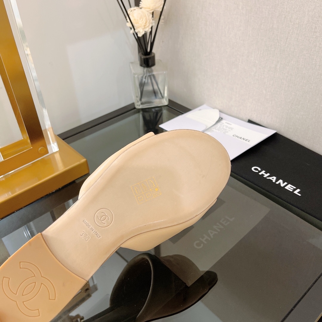 (1:1 replica) Chanel Women s Mules With Embossed Chanel Logo Beige For Women