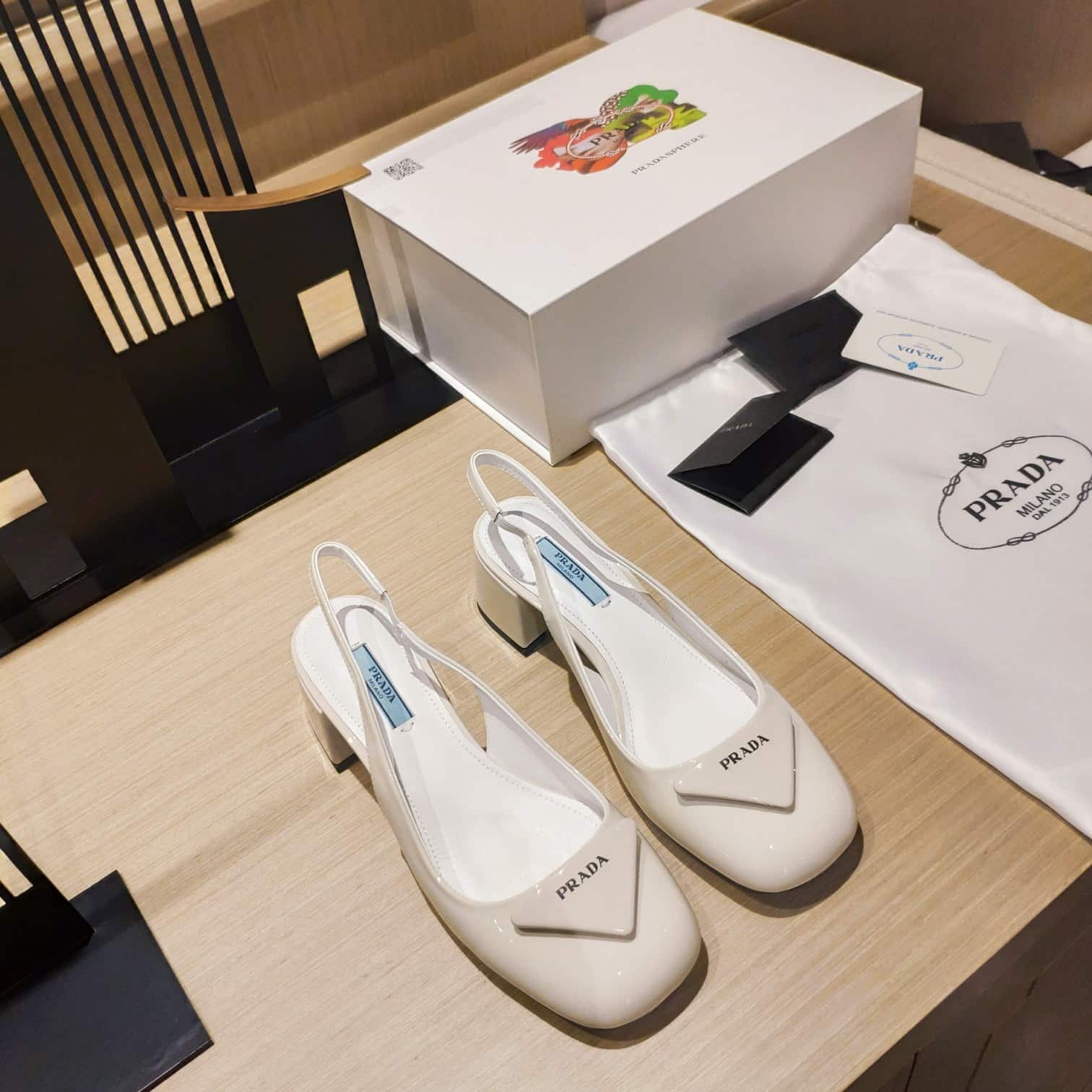 (1:1 replica) Prada Patent Sling-Back Pumps White For Women 1.8in/45mm PRD