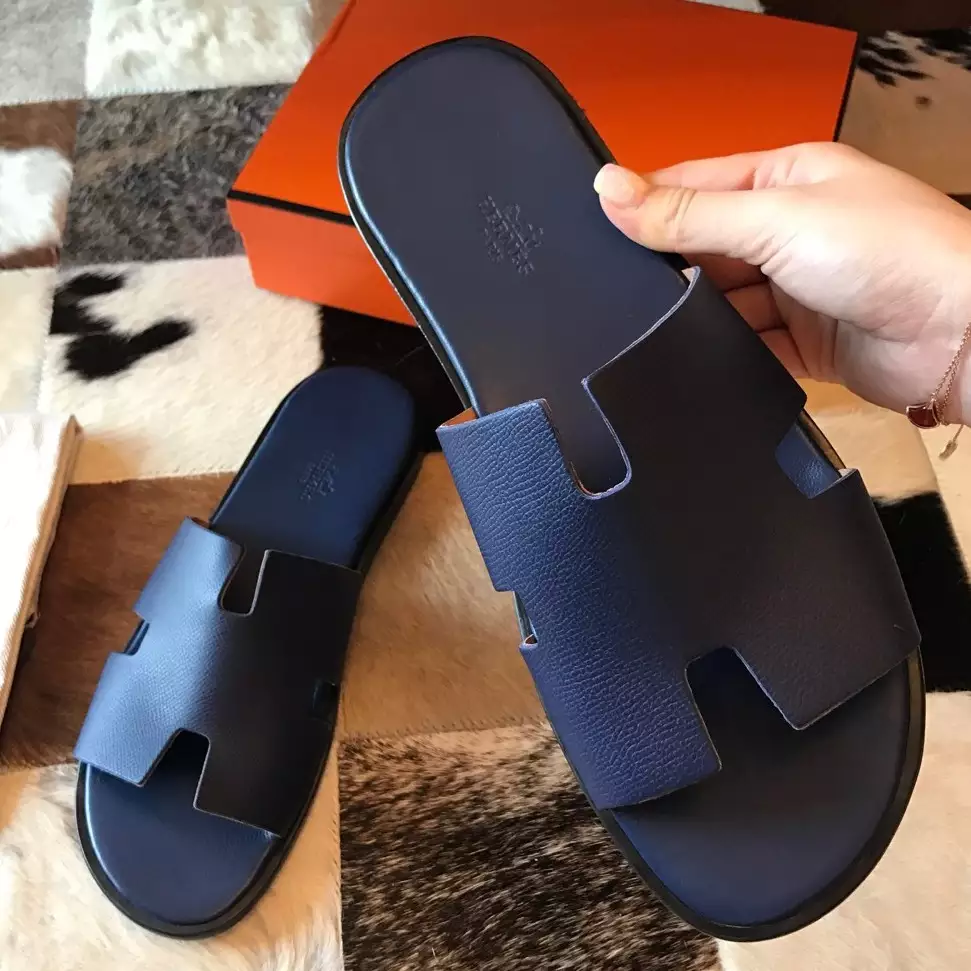 (1:1 replica) HERMES MEN S IZMIR SANDALS IN BLUE SAPHIR EPSOM CALFSKIN HMSD024