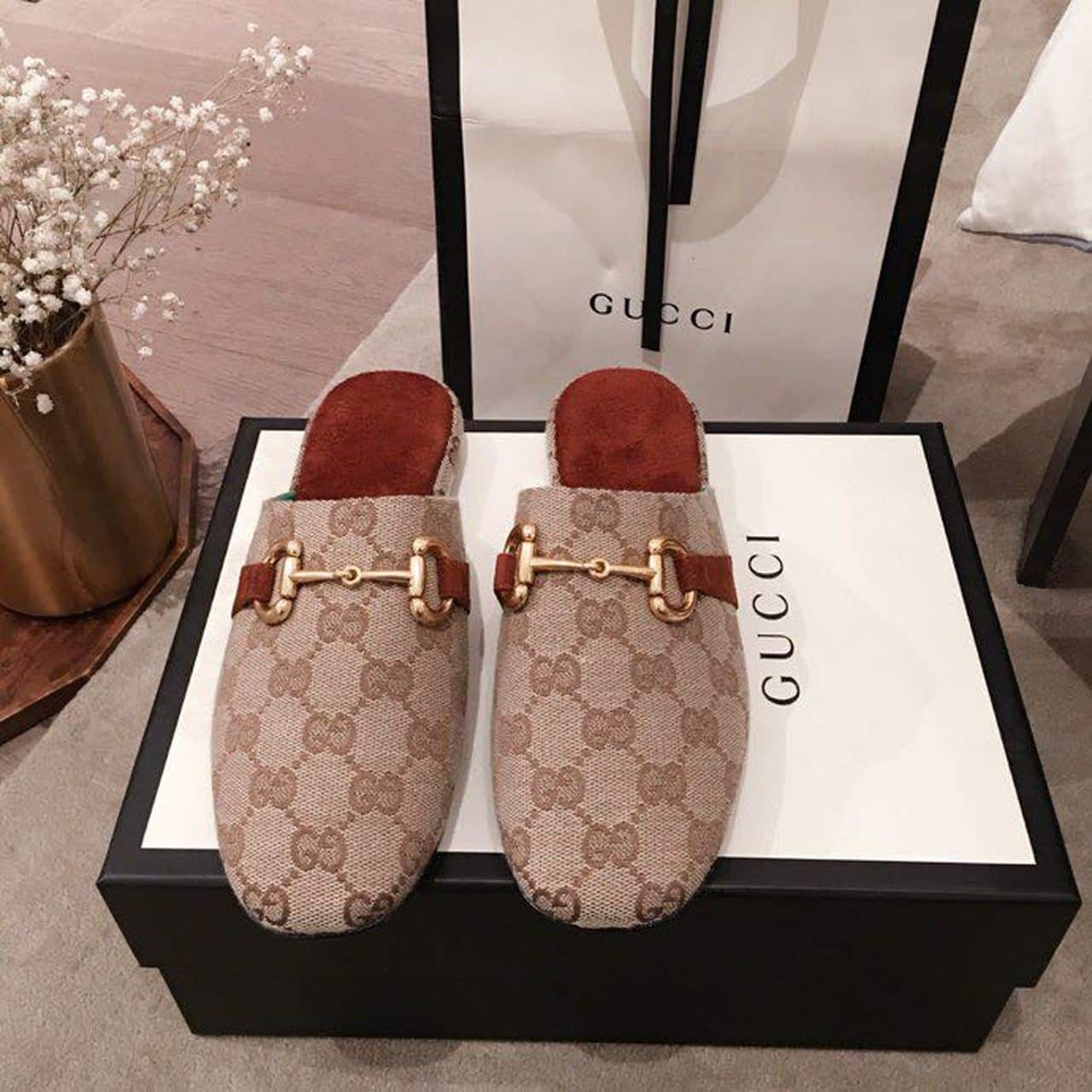 (1:1 replica) Gucci Women s Jumbo GG Princetown Slipper Brown For Women 475094 UKO60 2588