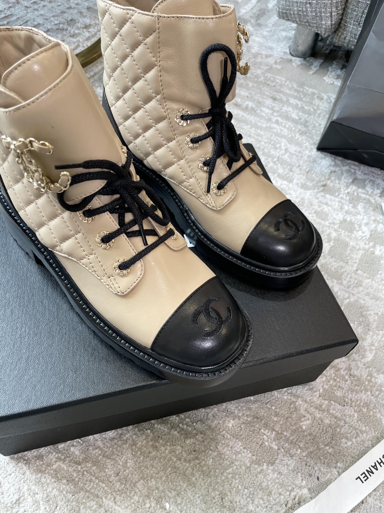 (1:1 replica) Chanel Women s Lace- Ups Beige For Women 1.5in/ 4cm