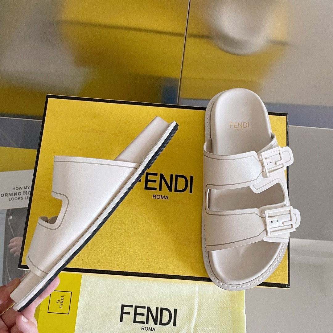 (1:1 replica) Fendi Feel White FF Fabric Slides For Women 8X8326PPHF1G70