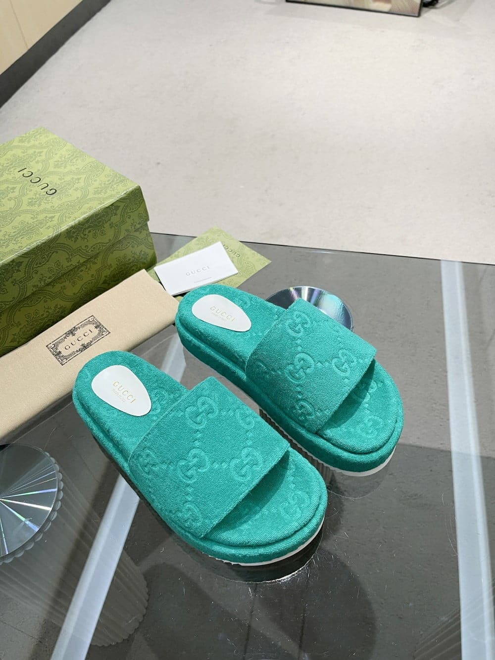 (1:1 replica) Gucci Women s GG Platform Sandal Turquoise For Women GG
