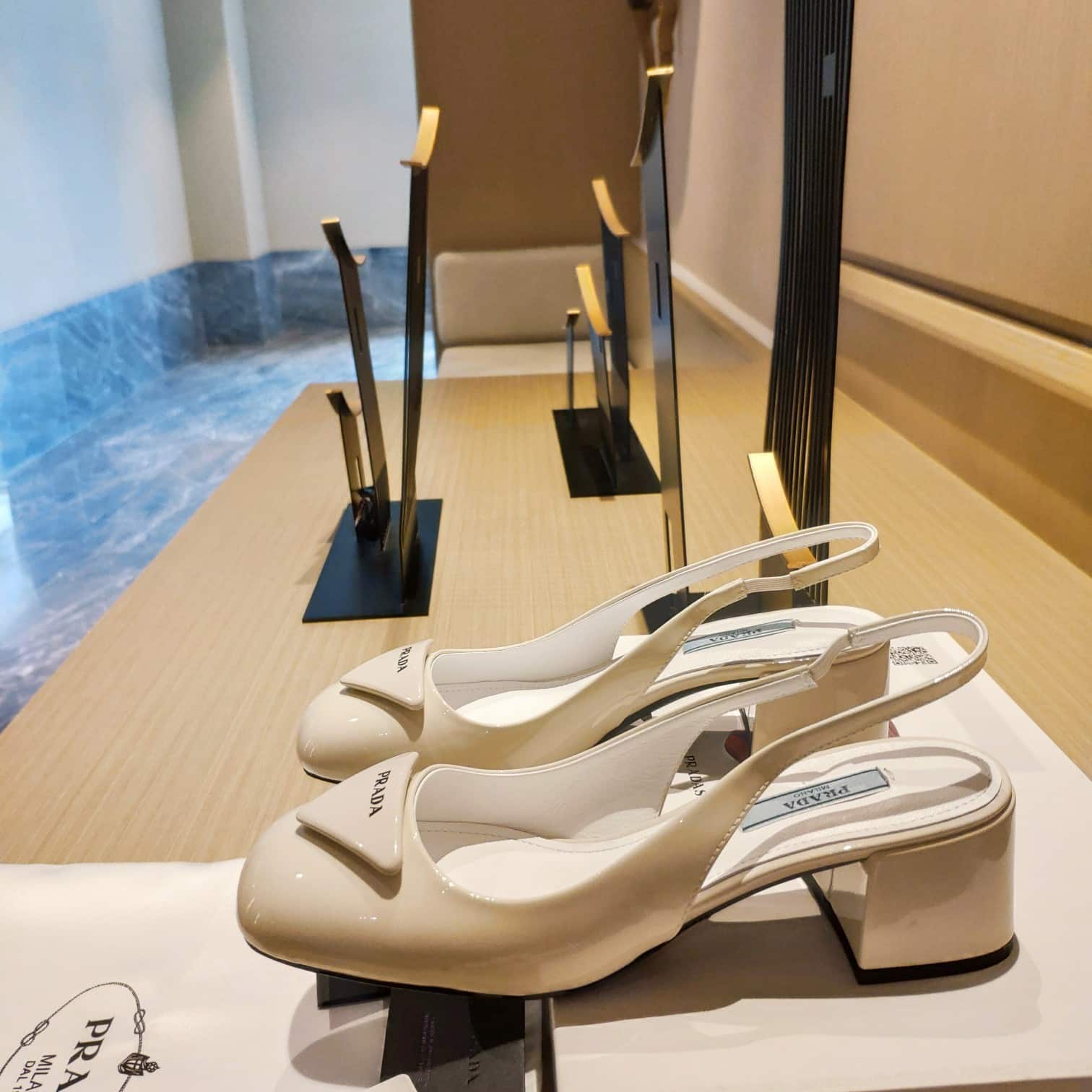 (1:1 replica) Prada Patent Sling-Back Pumps Dark Beige For Women 1.8in/45mm PRD