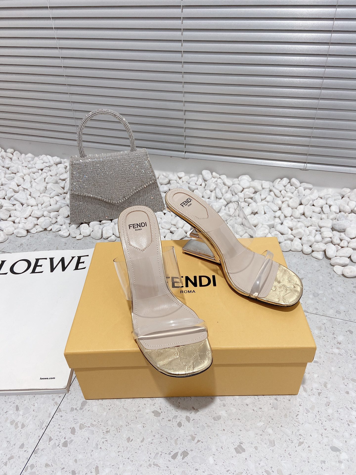 (1:1 replica) Fendi First Gold Transparent High-Heeled Sandals For Women