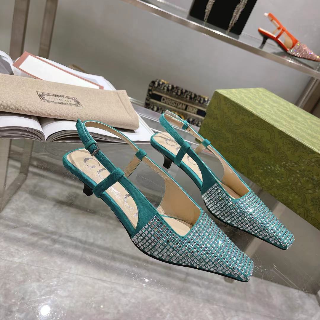 (1:1 replica) Gucci Women s GG Slingback Pump Jade Green For Women GG