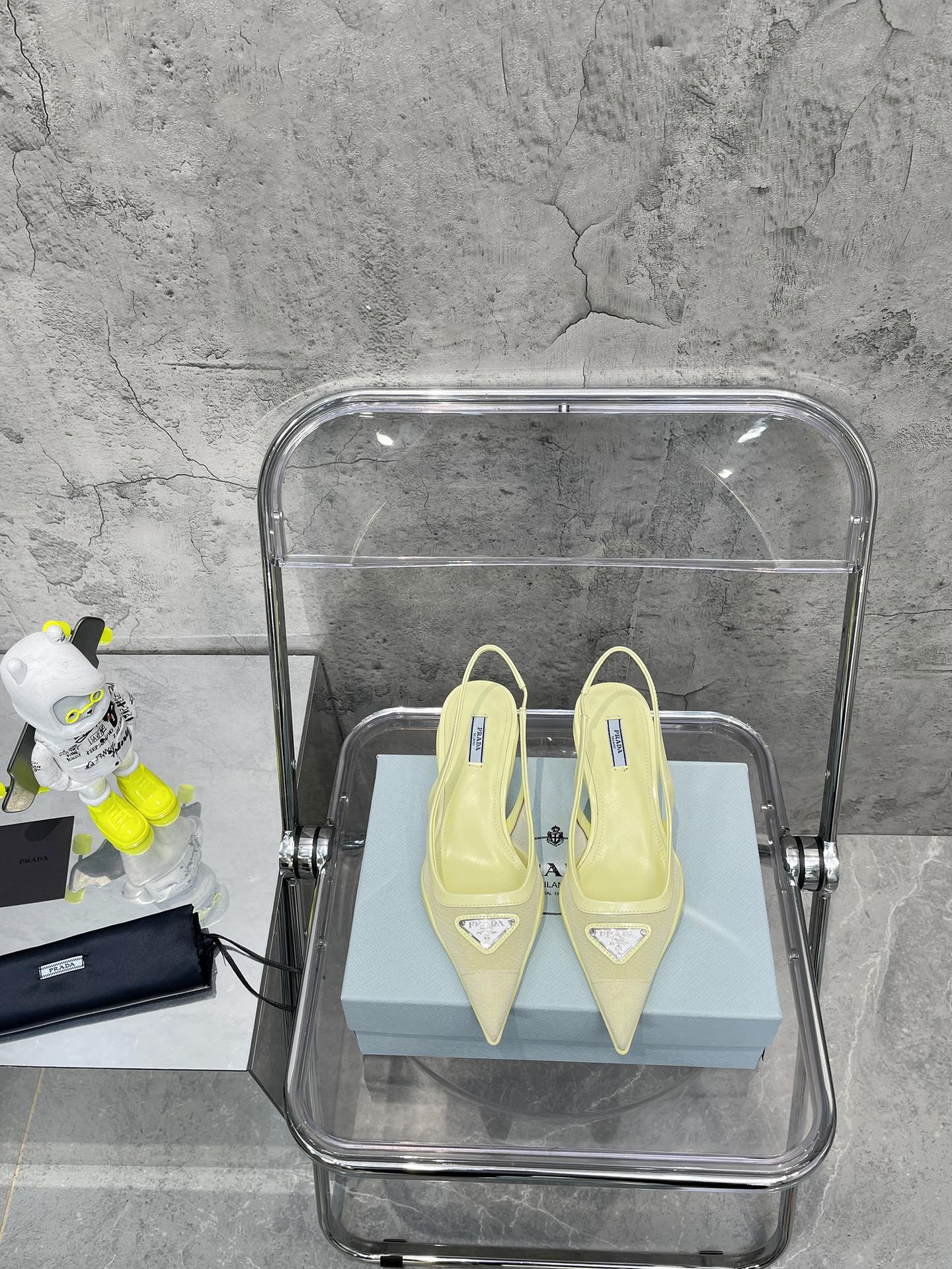 (1:1 replica) Prada Mesh Fabric Slingback Pumps Light Yellow For Women PRD