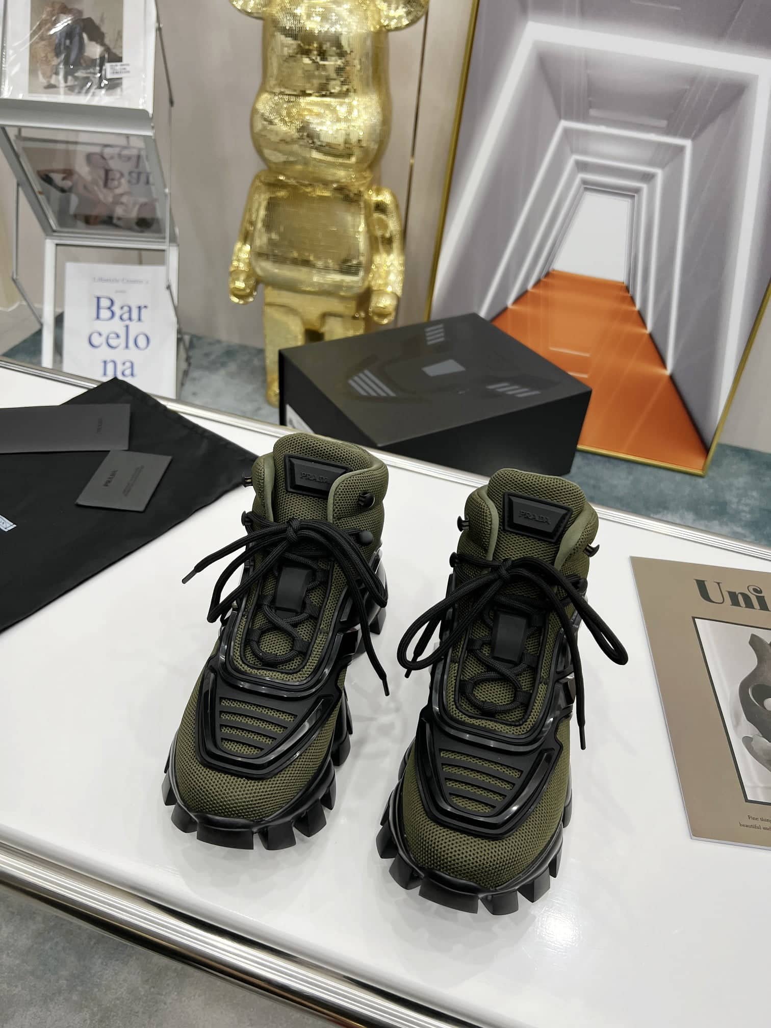 (1:1 replica) Prada Cloudbust Thunder High-Top Sneakers Green/Black For Women 1.9in/50mm PRD