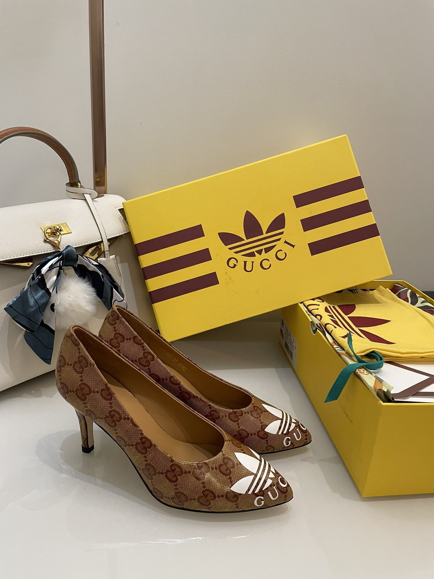 (1:1 replica) Gucci x Adidas Women s GG Pump Brown For Women GG