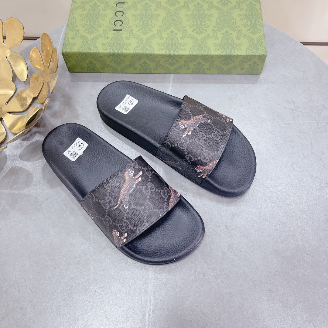 (1:1 replica) Gucci Women s GG Supreme Slide Tiger Black For Women 407345 G0K00 1084