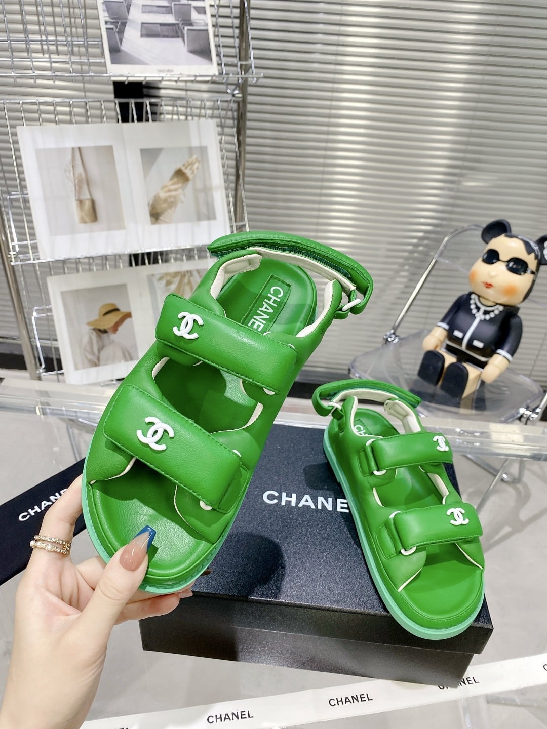 (1:1 replica) Chanel Women s Sandals With Chanel Logo Green For Women