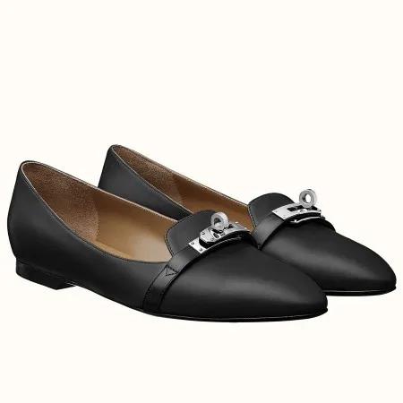 (1:1 replica) Hermes Pegase Ballerina Flats In Black Calfskin HM078