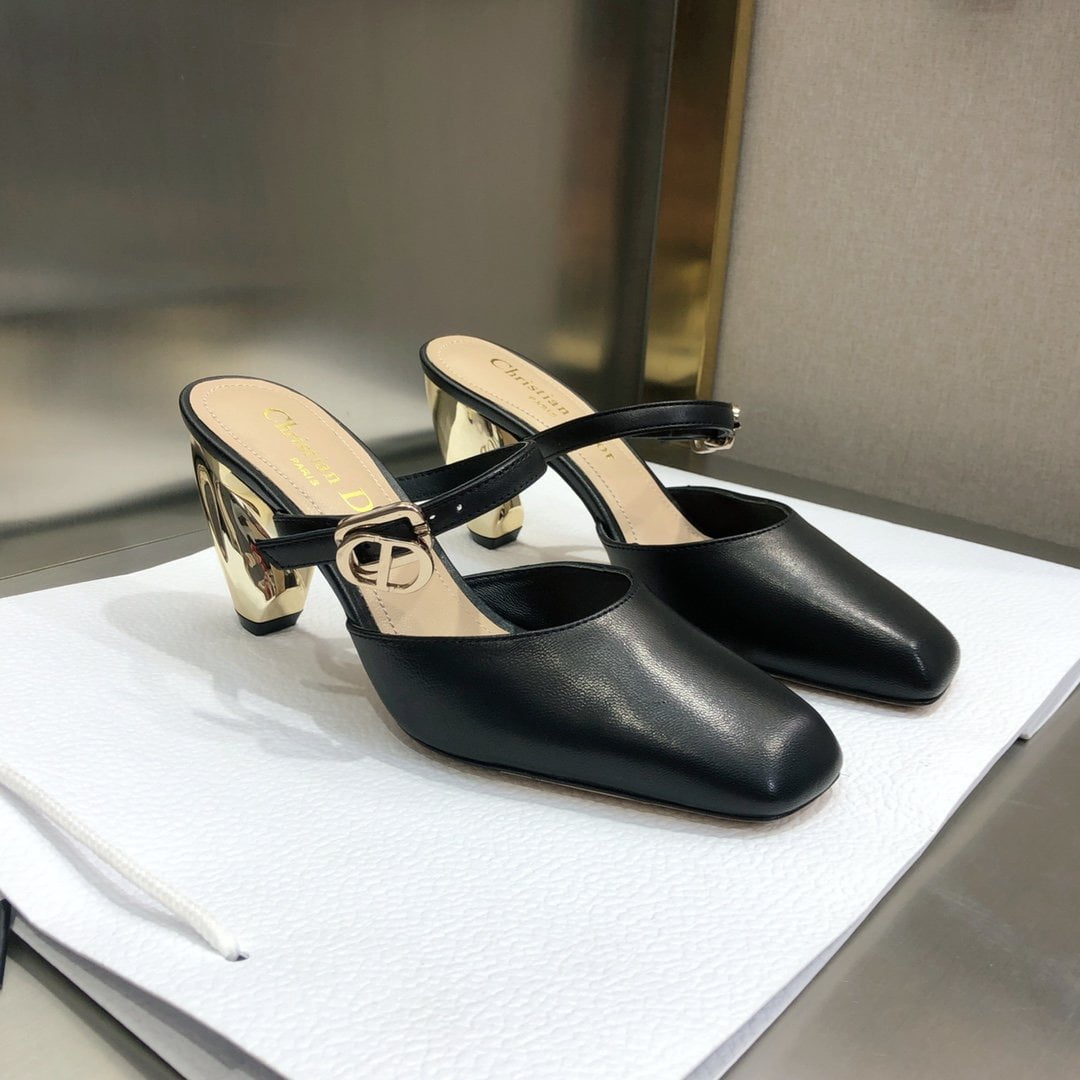 (1:1 replica) Christian Dior Rhodes Heeled Mule Black For Women CD