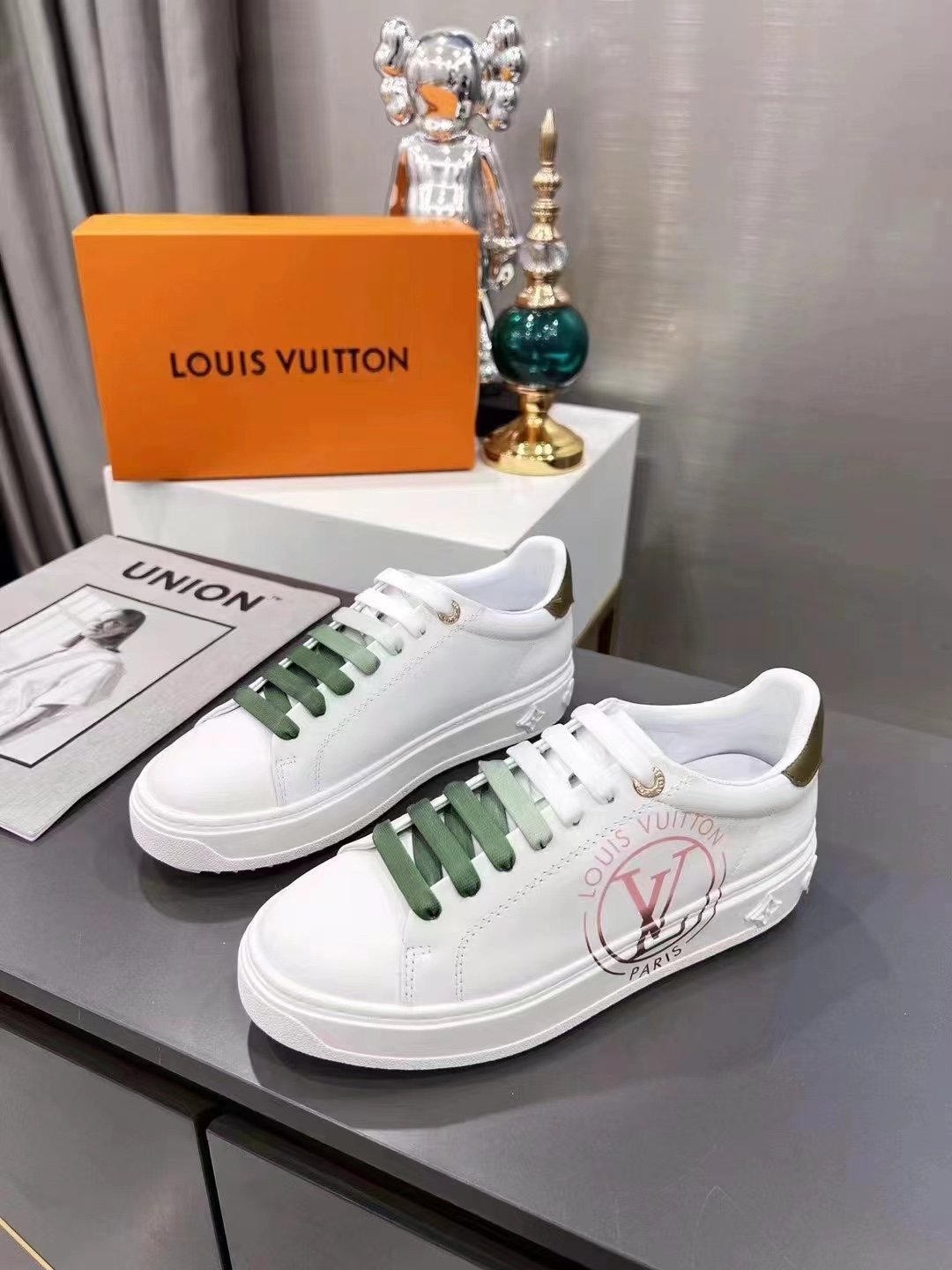 (1:1 replica) Louis Vuitton Women s Time Out Sneaker Khaki Green For Women LV 1AA1C3