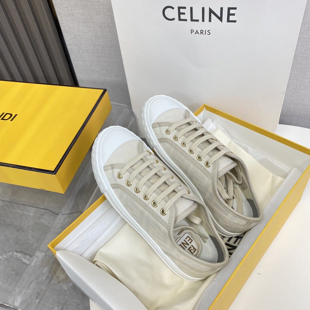 (1:1 replica) Fendi Domino Fabric Sneakers Beige For Women